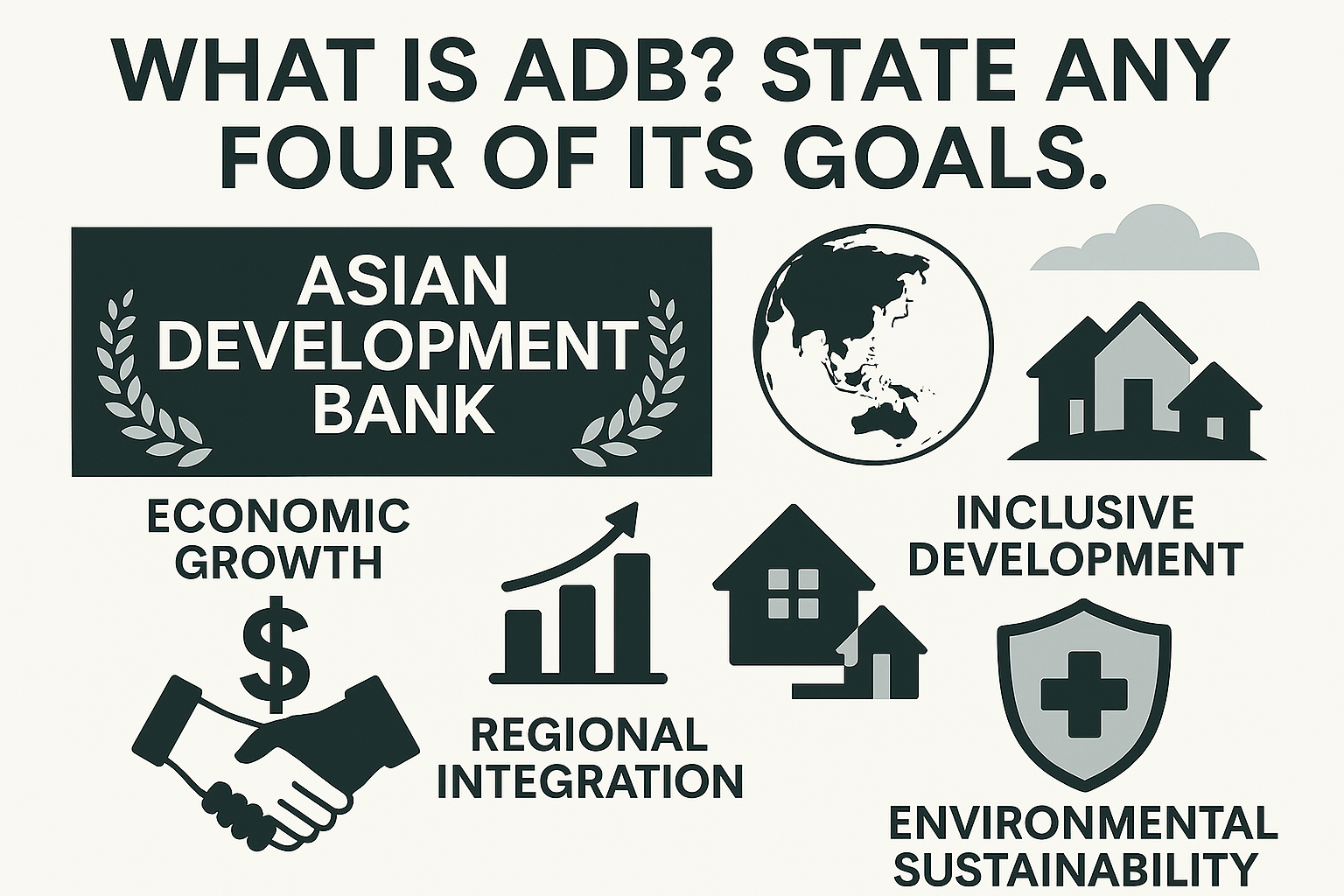 What is ADB? State any four of its goals.